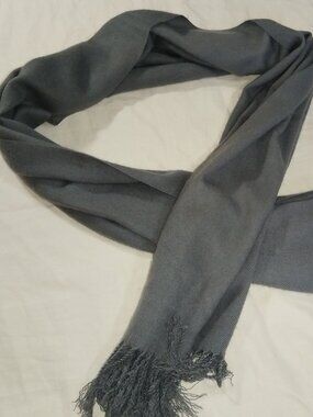 Grey Acrylic Scarf Fringe Tassel Soft Knit Winter Wrap Unisex